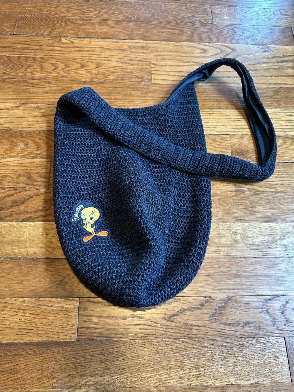 Y2K Warner Bros Dark Blue Crochet Shoulder Bag with Tweety Patch